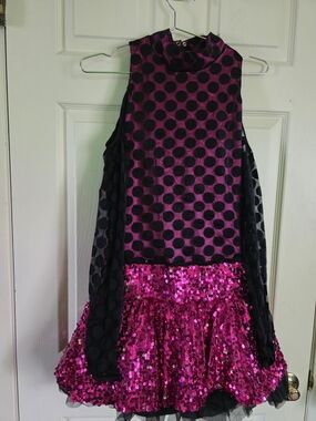Weissman Fuchsia and Black Polka Dot Sequin Dance Dress